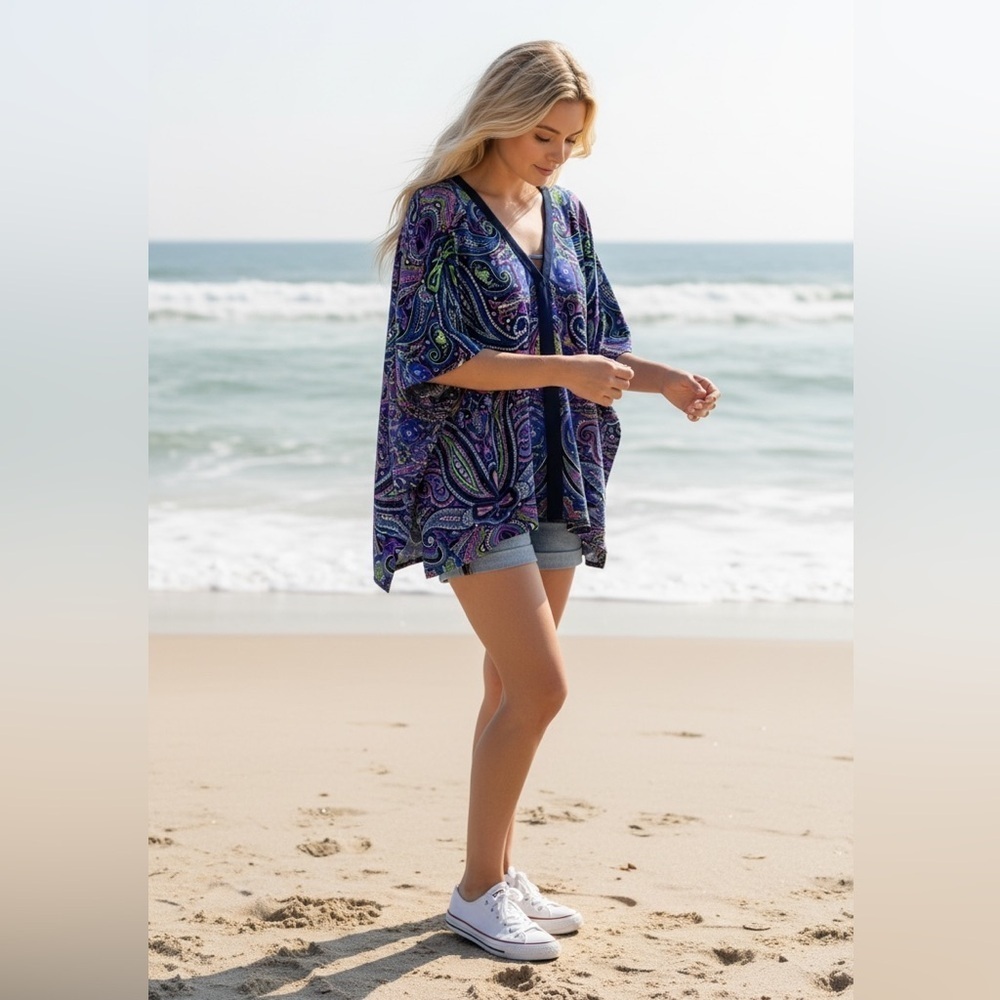 Jude Connally Blue White Paisley Caftan Tunic